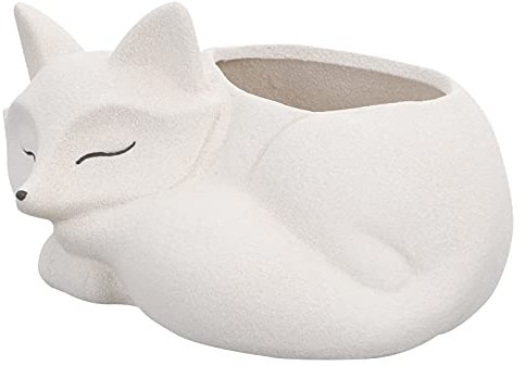 Cabilock Keramik Tier Blumentopf Weiß Fuchs Figur Kaktus Sukkulenten Topf Mini Übertopf Statue Balkon Pflanztopf Pflanzgefäß Blumenvase für Wohnzimmer Tischdeko Büro Schreibtisch Deko Gartendeko