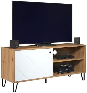 trendteam smart living - Touch - TV-Schrank - Artisan Eiche/Weiß - Lowboard mit 1 Tür und 2 offenen Fächern - (BxHxT) 123 x 56 x 40 cm - moderne Metallfüße - kratzfest