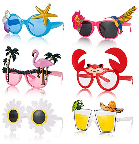 ALTcompluser 6 Paar Neuheit Party Sonnenbrillen Lustige Hawaii-Sonnenbrille Strand Party Brille mit verschiedenen Formen Tropische Sonnenbrillen Party Foto Prop Supplies für Kinder & Erwachsene