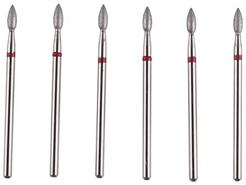 MZCMSL 6pcs forma de llama diamante cutícula limpia pedazos, Pro manicura seca brocas Kit, 3/32 vástago efile bit
