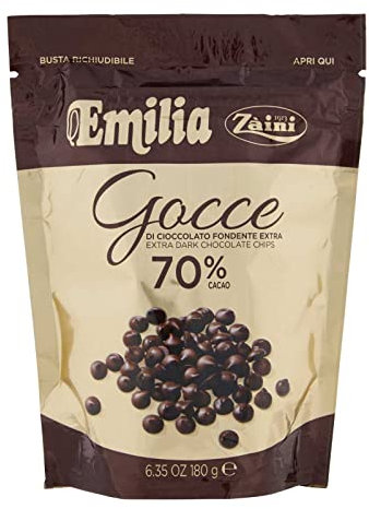 GOCCE DI CIOCCOLATO EXTRA FONDENTE 70% EMILIA ZAINI BUSTA DA 180g CIOCCOLATA