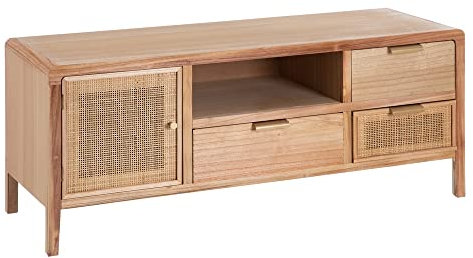 Lolahome Meuble TV en Bois et rotin Beige avec Grille de 120 x 40 x 50 cm