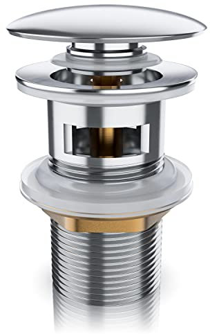 Bearware - Ablaufgarnitur mit Überlauf Stöpsel - Messing verchromt – 1¼ Zoll – Ablaufventil – für Waschbecken Spüle Küche Bad – Ersatzdichtungen - Chrom Pop Up Ventil