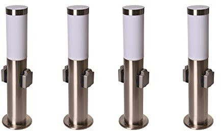 Novatool 4x Wegeleuchte I 45 cm I mit 2 Steckdosen I Edelstahl I IP44 I E27 Sockel I Wegebeleuchtung aussen Aussenleuchten Garten Standleuchte Terassenleuchte Gartenleuchte stehend Terrassenlampe
