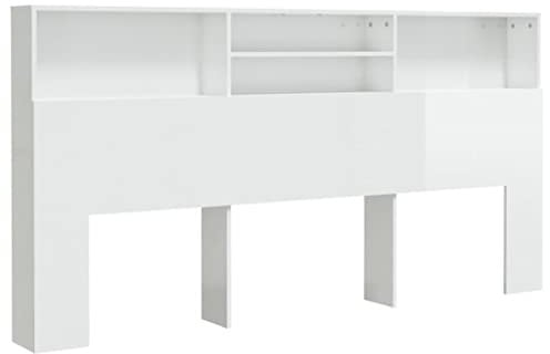 vidaXL Bett Kopfteil mit Ablagen Kopfteil-Regal Wand-Kopfteil Bücherregal-Kopfteil Betthaupt Bettkopfteil Schlafzimmer Hochglanz-Weiß 200x19x103,5cm