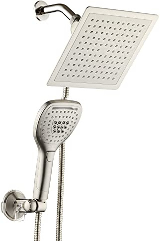 DreamSpa Ultra-Luxury 9 Rain Shower Head Handheld Shower Head Convenient Push Button Flow Control Knob for Easy One Hand Operation. Change Flow Settings with Same Hand!
