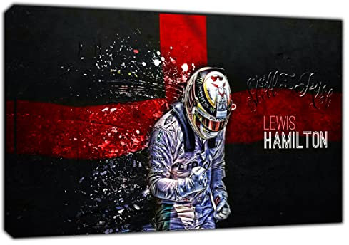 Lewis Hamilton Flaggen-Druck auf gerahmter Leinwand, 30 x 20 cm, 18 mm tief