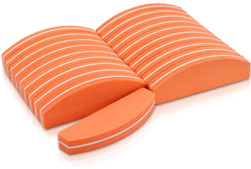 20 PCS Buffer Blocco per Unghie in Gel Acrilico, 100/180 Lime e Buffer per Unghie a Mezza Luna, Buffer per Levigatura per Smalto in Spugna a Doppia Faccia (Arancione)