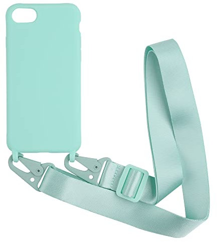 PuYu Zhe Compatible With iPhone 6/7/8 Crossbody Silicone Soft Matte Case, TPU Shell With Adjustable Neck Cord Strap, Stylish Shockproof Lanyard - Mint Green