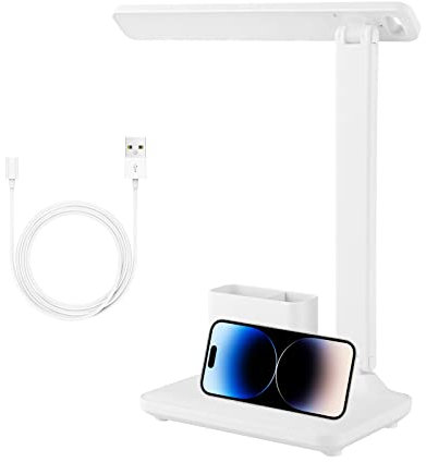 LED-Schreibtischlampe, zusammenklappbare Touch-Steuerung, mit Handyhalter und Stifthalter, 3 Beleuchtungsmodi zum Lesen von Nacht, Kinder, Studio