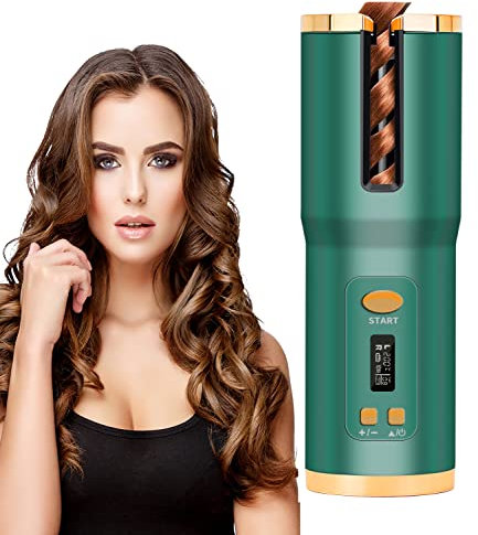Arricciacapelli, arricciacapelli senza fili per capelli lunghi, ferro arricciacapelli automatico senza fili con batteria ricaricabile integrata da 5000 mAh, portatile, per viaggi a casa, ecc (Verde)