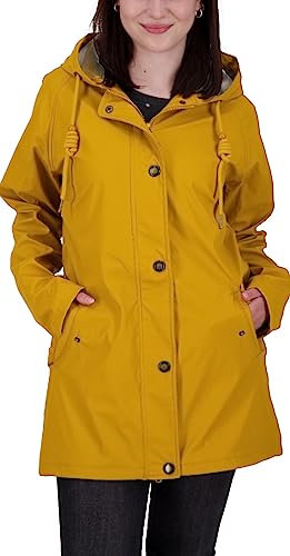 Ankerglut Damen Friesennerz Regenmantel Mit Kapuze Gefüttert Wasserdicht Wetterfest Windbreaker Übergangsjacke #Aheaven Regenjacke, Senfgelb, 42 EU
