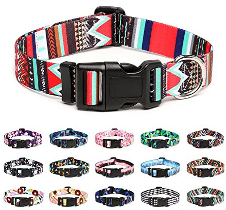 Mercano Hundehalsband Verstellbares, Weich Nylon Komfort & Robuster Gemustertes Hunde Halsband für Kleine Mittlere Große Hunde Welpen Katzen (M, Stamm Rot)