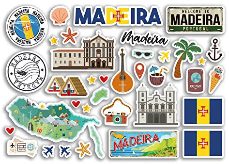 A5 Stickerbogen Madeira Sehenswürdigkeiten Vinyl Aufkleber – Portugal Strand Flughafen Briefmarken Skyline Flagge Reise Urlaub Städte Reise Gepäck #80288