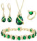 Clearine Teardrop Zirkonia Schmuck-Set für Outfit Halskette, Leverback Ohrringe Tennis Armband und einstellbare Ring Set Geschenk für Geburtstag/Valentinstag/Weihnachten Smaragdfarben Gold-Ton