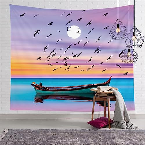 Wandteppich Purple Bird Moon Wandtuch Art Wall Wandteppich Aesthetic for Bedroom Living Room Tapestry Wand Teppiche Wall Home Decor Wandbehang (100x75cm)