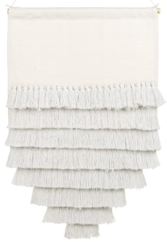Beliani Wandbehang im Boho-Stil aus handgewebter Baumwolle mit Quasten Off-White Thul