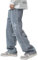 Hose mit Kreuz-Denim-Hose, Streetwear, Hip-Hop, niedrige Taille, Baggy-Jeans für Herren, koreanisch, Y2K, Cargohose, Punk-Kleidung, Blau, XXL