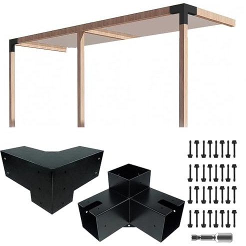 ITeVe.GD 3-Wege-Pergola-Koner-Halterung, verzinkter Stahl, Holzbearbeitungshalterung für 10,2 x 10,2 cm (tatsächlich: 8,9 x 8,9 cm) Holz, Metallhalterung für Gartenpavillons, Veranden mit Schrauben, 2
