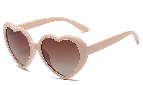 YUELUQU Herz Sonnenbrille Damen Herren Polarisierte 90er Vintage Festival accessoires Party brille (Beige-tee)