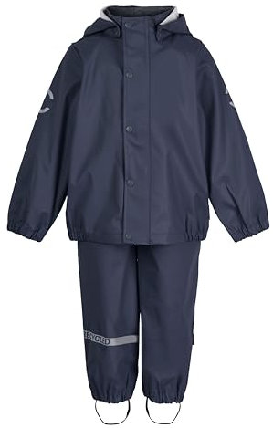 Mikk-line PU Zweiteiliger Regenset mit Trägern 104 Blue Nights | OEKO-TEX Standard 100 | 100% recyceltem PU-Material | Für Jungen Und Mädchen | Regenhose und Regenjacke | Reflektierenden Details