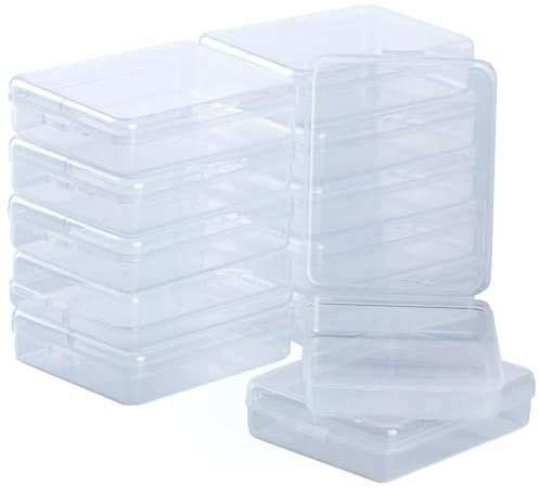 XhjzgcTech 12 Pcs Mini Clear Plastic Beads Storage Containers Box with Hinged Lid for Jewelry Beads Crayon Accessories Craft Organizers and Storage Boxes，Small Plastic Storage Containers with Lids。
