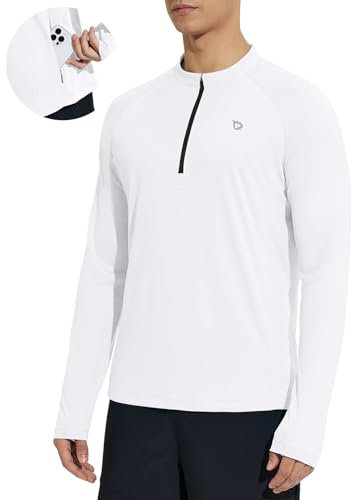 baleaf Herren UPF 50+ Shirts UV-Sonnenschutz Outdoor 1/4 Zip Langarm Hoodie Performance T-Shirt Weiß S