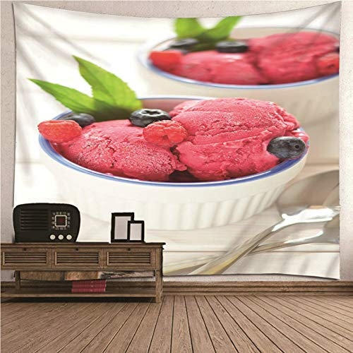 CEVAN Wandteppich Klein Tapisserie Outdoor Essen Thema EIS Dessert Wandbehang Wanddekoration Dachschräge Kunst Dekorationen Decke Wandbehang Stoff Weiß 100x70cm