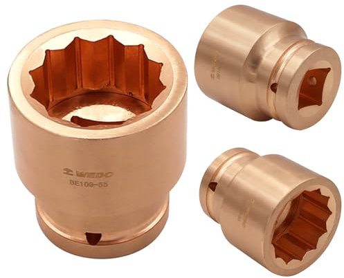 WEDO Non-sparking Shallow Impact Socket,1-3/16-Inch Drive, Metric,12-Point,Length 90mm,Socket for Easy Removal of Axle Shaft Nuts,Beryllium Copper,Non-magnetic,DIN Standard,BAM & FM Certificate,50mm