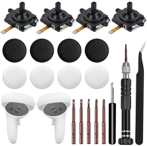 ZHUROUPU 4 Pack Joystick Module Replacement for Oculus Quest 2 Controller/Meta Quest VR Controller, Left & Right Analog Thumb Stick Control Sensor Module with Repair Tool, Cap