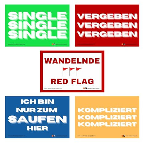 Generisch 50x Beziehungsstatus Sticker Set - Malle Aufkleber/Ballermann/Party/Sauf/Mallorca/Testsieger/Bumsbar/Single/Vergeben (50)