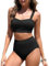 Tuopuda Bikini Damen Set, Zweiteiliger Badeanzug High Waist Push Up, Bikini-Oberteil Gerippte Zweiteiler Bademode Swimsuit Badebekleidung, Schwarz, L