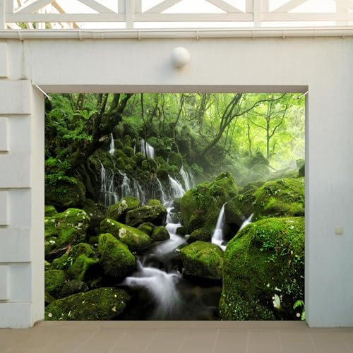 DORCEV 2,1 x 2,4 m Wald Wasserfall Garagentor Dekorationen anmutige natürliche Landschaft Wand Tür Banner Abdeckung Frühling Landschaft Nebel Dschungel Rock Berg fließender Bach Regenwald Geburtstag