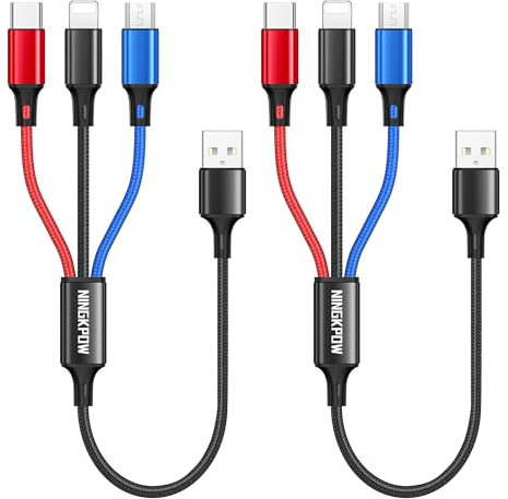 NINGKPOW Multi Charger Cable [2Pack 50CM], 3 in 1 Multi Charging Cable Nylon Multiple USB Charger Cable with Micro USB Type C for Phone 15 14 13 12 11 Samsung Galaxy S24 S23 S22, Pixel 7, Kindle, LG