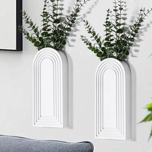 Dnnnii 2 Pack Modern Wall Wood Vase-Entryway Decor, Wood Wall Art, Hallway Decor-Modern Farmhouse & Boho Bathroom Wall Decor-Perfect for Dining Room, Living Room, or Any Narrow Wall Space(White)