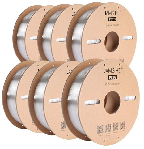 PETG Filament for 3D Printer, JAMG HE 1.75mm Precision +/- 0.02 mm PETG Filament Spool for 3D Printing Refills (6KG, Transparente)
