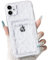 NITITOP Compatible with iPhone 12 Mini Case Clear with Card Holder Cute Flower Floral Leave Pattern for Women Girl Soft TPU Shock-absorbing Wallet Case Protective Phone Cover - White