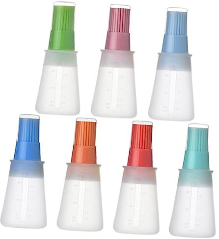 FUNOMOCYA 7pcs Silicone Oil Bottle Brush Oil Brush Dispenser Non-slip Sauce Bottle Lid for Kitchen Bbq Baking Cooking