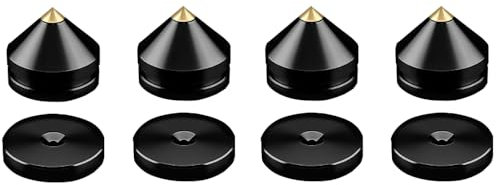 Estacas negras para altavoz, 4 patas de aislamiento de metal con almohadillas adhesivas, pie cónico aislante a prueba de golpes para altavoces y subwoofer