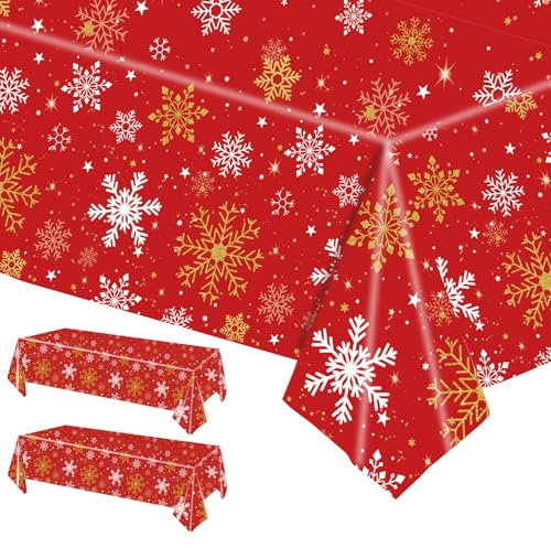 POPOYU Rot Schneeflocken Deko Tischdecke,54x108 Zoll Frozen Party Tischdecke Schneeflocken,Elsa Geburtstagsparty Winter Wonderland Deko für Frozen Mädchen Geburtstags Frozen Geschenke Party Dekor
