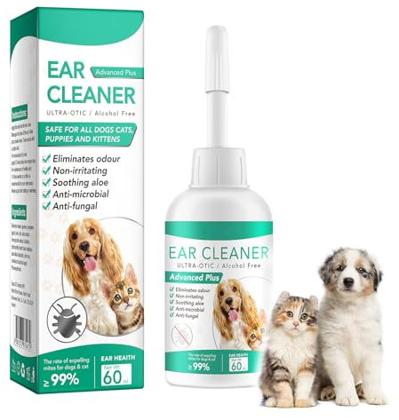 PEGRAUFC Ohrenreiniger Hund, 60ml Ohrentropfen Ohrentropfen Milben, Hund Ohrentropfen stoppen Ohren Entzündungen und Juckreizskin Tag Removal Ohrreiniger für Hunde, Katzen und Alle Anderen Tiere