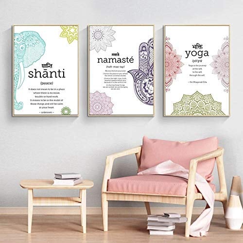 AdoDecor Bild auf Leinwand Yoga-Namaste-Textzitate Wanddeko Poster Minimalismus Zen Wandbilder Schlafzimmer(Ungerahmt)
