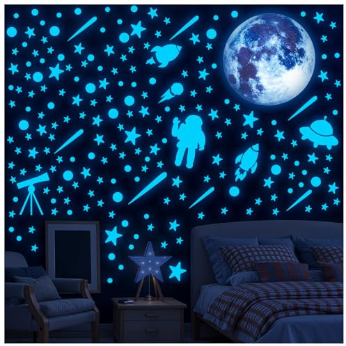 Oruola 536 Stück Leuchtsterne Kinderzimmer,Stickers Ceiling leuchtsterne für Decke Planet Wandaufkleber Leuchtender Mond Astronaut Universum Wandtattoo Weltraum Aufkleber für Kinder Schlafzimmer