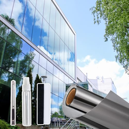 Lifetree One Way Window Film Privacy Reflective Mirror Window Film with Adhesive Anti Glare UV Sun Blocker Window Tint Film for Home Office Black 44.5x200cm