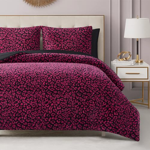 Juicy Couture Black Cheetah Feathered Twin/Twin XL Bettdecken-Set – 2-teiliges Luxus-Bettwäsche-Set
