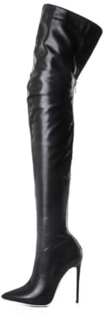 TNMIUH Bottes Cuissardes à Talons Hauts Femme, Cuir, Fermeture Éclair, Cuissarde Sexy Talon Aiguille, Noir Blanc, Rouge