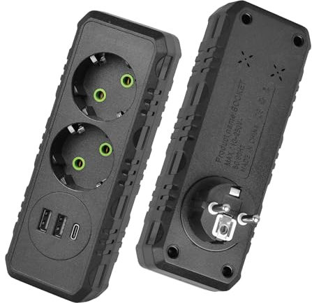 Doppelstecker für Steckdose, Steckdosenadapter, Mehrfachsteckdose mit 1 Typ-C(PD 20W, Schneller Aufladen) und 2 USB, Erhöhter Berührungsschutz, Steckplätze 45 Grad Gedreht, für Zuhause Büro (Schwarz)
