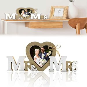 HORREX 1 x Bilderrahmen Mr & Mrs Herz für Hochzeit und Geburtstag Dekoration