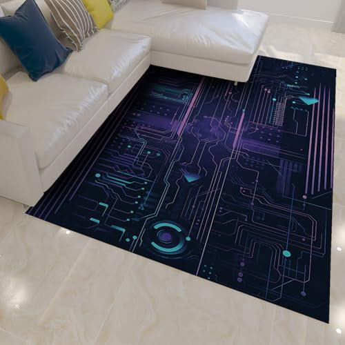 HOBBOY Moderne kreative Teppiche futuristischer Sci-Fi-Stil Bereich Teppich niedrigfloriger Indoor-Teppich für Schlafzimmer Spielzimmer Arbeitszimmer Büro weiche Bodenmatte 120 x 180 cm