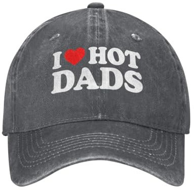 BGYFJYN Baseballkappe mit Aufschrift I Love Hot Dads I Heart Hot Dads, Cowboyhut, Damen, Trucker-Mütze, Herren, Papa, Kopfbedeckung, verstellbar, Schwarz, Deep Heather, Einheitsgröße